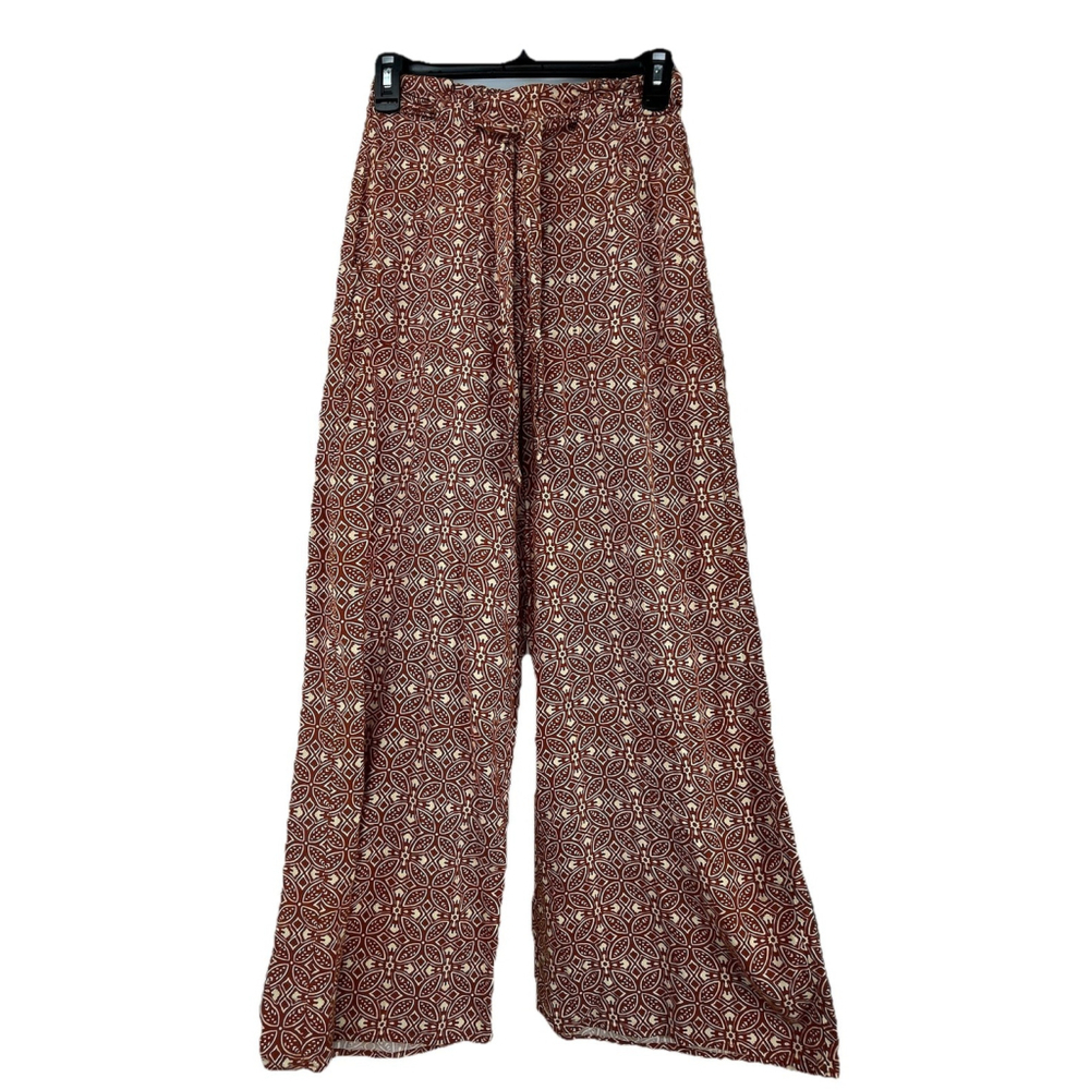 Boho Wide Leg Pants Terracotta Print XS Drawstring, Beach Resor Bohemia comfort - Picture 3 of 15